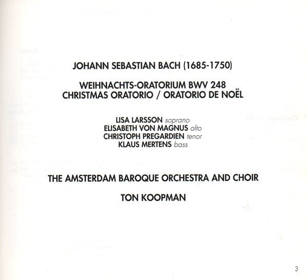 J.S. Bach* - Larsson*, Von Magnus*, Prégardien*, Mertens*, The Amsterdam Baroque Orchestra And Choir, Ton Koopman : Weihnachts-Oratorium = Christmas Oratorio = Oratorio De Noël BWV 248 (2xCD + Box)