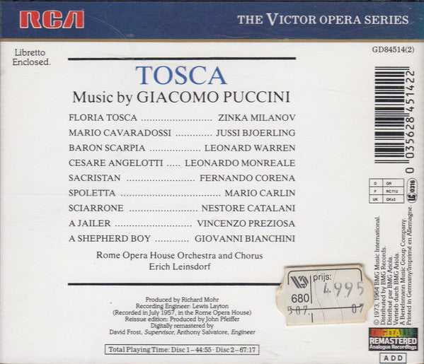 Puccini* - Milanov* ; Bjoerling* ; Warren* ; Leinsdorf* ; Rome Opera House Orchestra* And Chorus* : Tosca (2xCD, RE, RM)