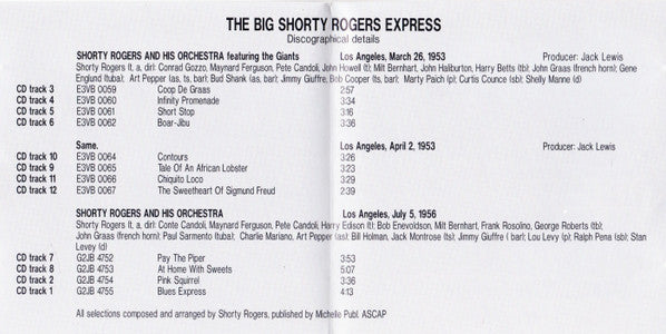 Shorty Rogers And His Giants : The Big Shorty Rogers Express (CD, Album, RE, RM)
