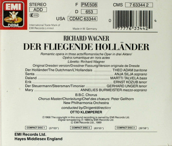 Wagner* - Otto Klemperer, Theo Adam, Anja Silja, Martti Talvela, Gerhard Unger, Ernst Kozub, Annelies Burmeister, BBC Chorus*, New Philharmonia Orchestra : Der Fliegende Holländer (3xCD, RE, RM)