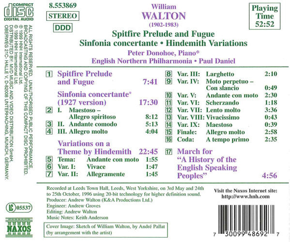 Walton*, Peter Donohoe, English Northern Philharmonia, Paul Daniel : Spitfire Prelude And Fugue • Sinfonia Concertante • Hindemith Variations (CD, Album)