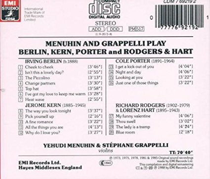 Stéphane Grappelli & Yehudi Menuhin : Menuhin & Grappelli Play Berlin, Kern, Porter And Rodgers & Hart (CD, Album, Comp, RM)