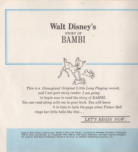 Unknown Artist : Walt Disney's Story Of Bambi (7", RP)