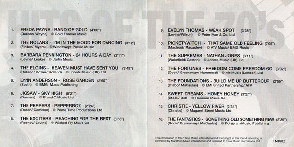 Various : Hits Of The 70's (CD, Comp)