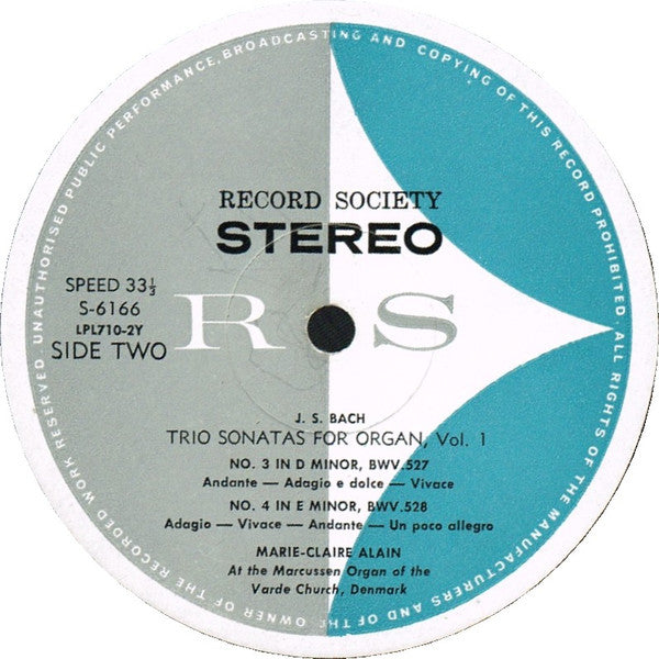 J.S. Bach* - Marie-Claire Alain : Sonatas For Organ, Vol. I (LP, Album, Club, Gat)