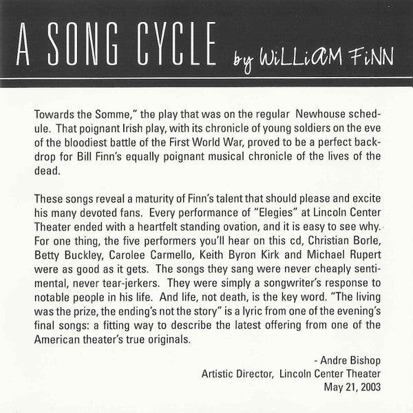 William Finn : Elegies - A Song Cycle (CD, Album)