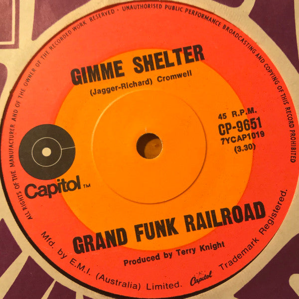 Grand Funk Railroad : Gimme Shelter (7", Single)