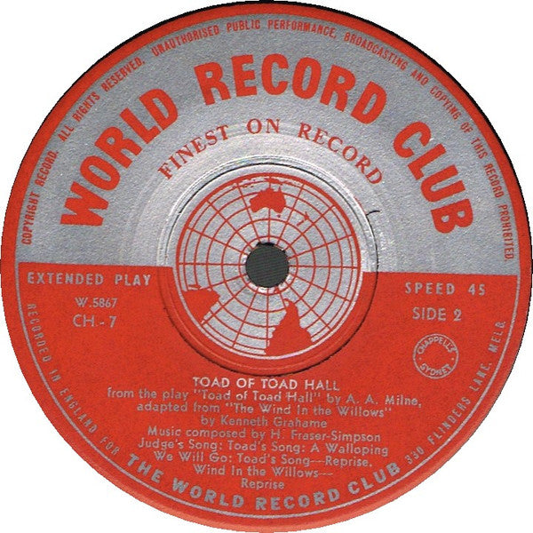 A. A. Milne, Kenneth Grahame, H. Fraser-Simpson* : Toad Of Toad Hall (7", EP, Mono, Club)