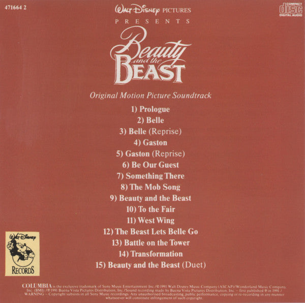 Alan Menken, Howard Ashman : Beauty And The Beast (Original Motion Picture Soundtrack) (CD, Album)