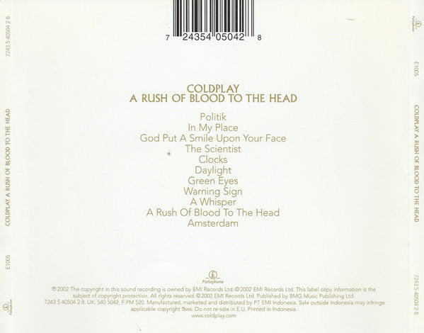 Coldplay : A Rush Of Blood To The Head (CD, Album)