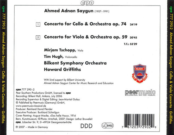 Ahmed Adnan Saygun - Tim Hugh · Mirjam Tschopp · Bilkent Symphony Orchestra · Howard Griffiths : Cello Concerto Op. 74; Viola Concerto Op. 59 (CD, Album)