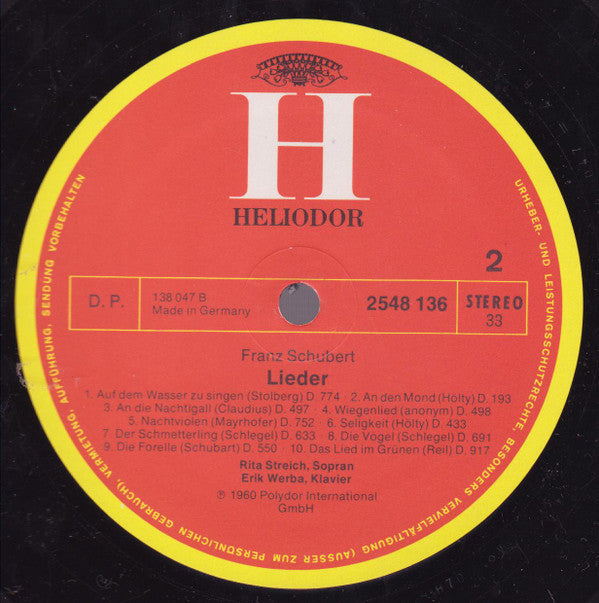 Rita Streich, Erik Werba, Heinrich Geuser : Schubert - Lieder (LP, Album)