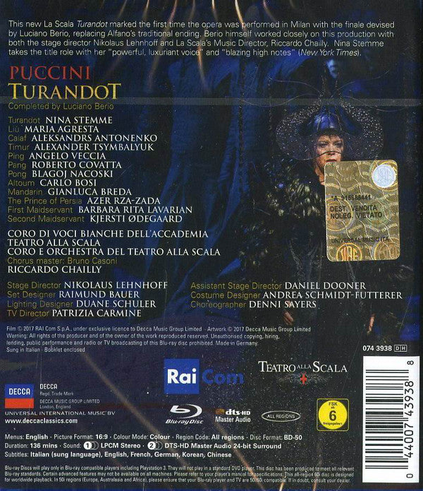 Giacomo Puccini / Riccardo Chailly / Coro Del Teatro Alla Scala E Orchestra Del Teatro Alla Scala, Riccardo Chailly, Nina Stemme, Aleksandrs Antoņenko, Maria Agresta , Production Nikolaus Lehnhoff : Turandot (Blu-ray, Multichannel)