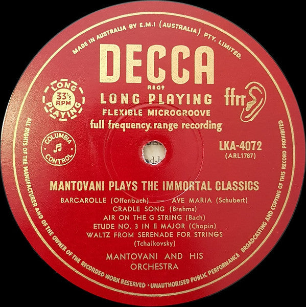 Mantovani And His Orchestra : Mantovani Plays The Immortal Classics (LP)