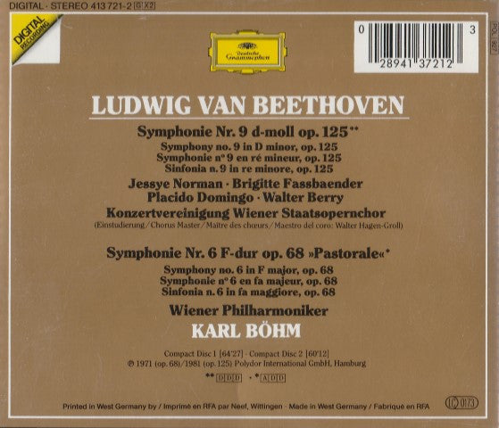 Ludwig van Beethoven, Jessye Norman, Brigitte Fassbaender, Placido Domingo, Walter Berry, Konzertvereinigung Wiener Staatsopernchor, Wiener Philharmoniker, Karl Böhm : Symphonie No. 9. Symphonie No. 6 "Pastorale" (2xCD, Comp)