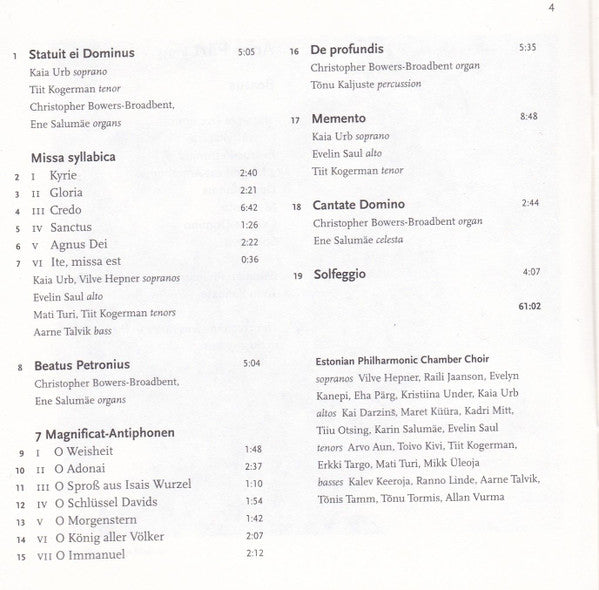 Arvo Pärt - Estonian Philharmonic Chamber Choir, Tõnu Kaljuste : Beatus (CD)