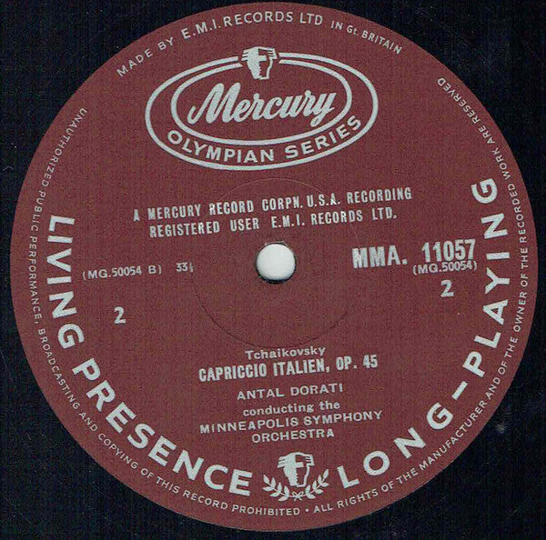 Pyotr Ilyich Tchaikovsky - Antal Dorati, Minneapolis Symphony Orchestra, University Of Minnesota Brass Band : 1812 / Capriccio Italien (LP, Album, Mono, RE)