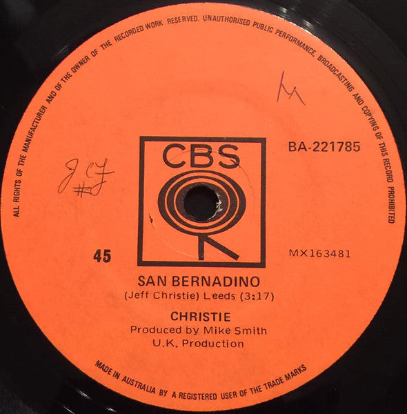Christie : San Bernadino / Here I Am (7", Single)