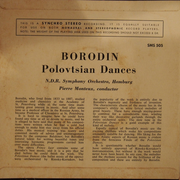 Alexander Borodin - Pierre Monteux Conducts NDR Sinfonieorchester : Polovtsian Dances (7")