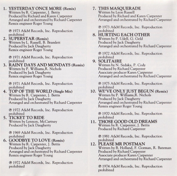 Carpenters : Their Greatest Hits (CD, Comp, RP)