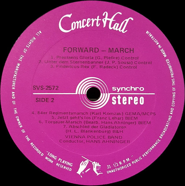 Vienna Police Band*, Hans Ahninger : Vorwärts Marsch (Forward - March) (LP)