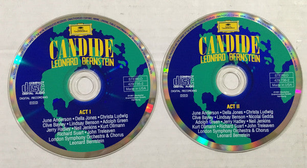 Bernstein* Conducts Jerry Hadley, June Anderson, Adolph Green, Christa Ludwig, Nicolai Gedda : Candide (2xCD, Album, RE)