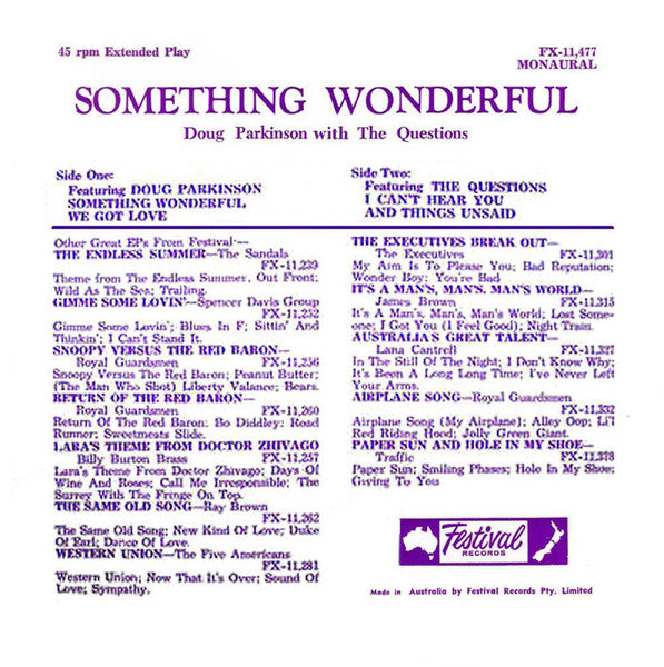 Doug Parkinson And The Questions (3) : Something Wonderful (7", EP)