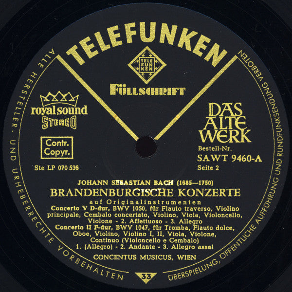 Johann Sebastian Bach : Brandenburgische Konzerte 2 ∙ 5 ∙ 6 Auf Originalinstrumenten 1721 (LP)
