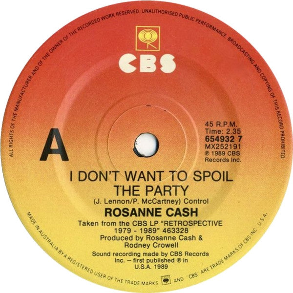 Rosanne Cash : I Don't Want To Spoil The Party / Look What Our Love Is Coming To (7")