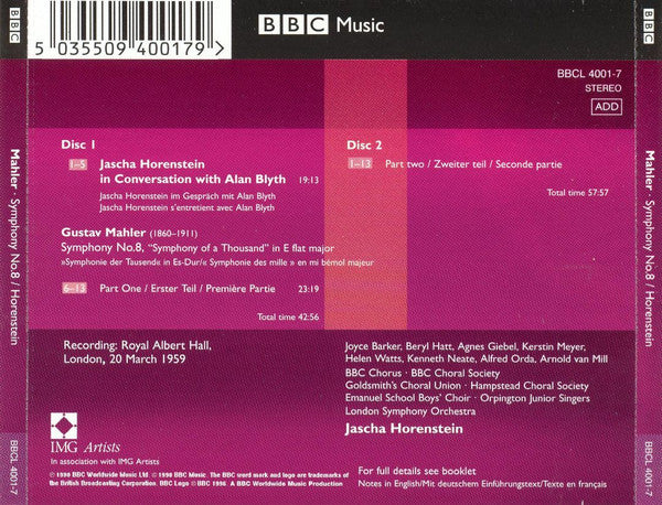 Gustav Mahler, Jascha Horenstein, London Symphony Orchestra : Symphony No. 8 (2xCD, RE, RM)