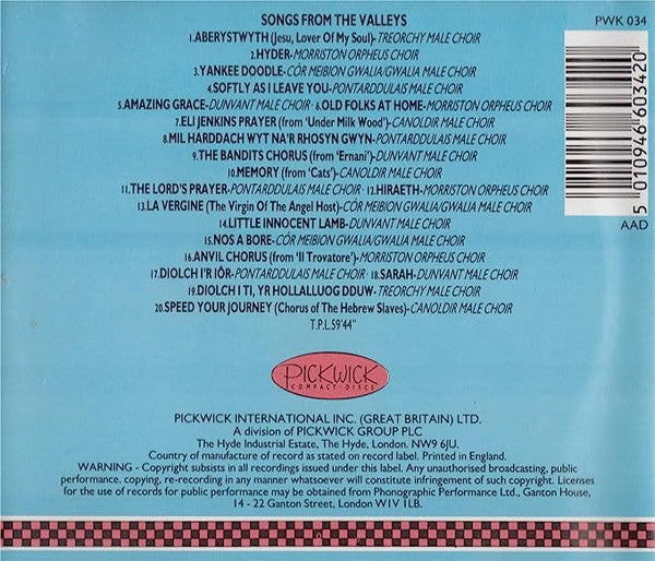 Various : Songs From The Valleys (CD, Album, Comp)