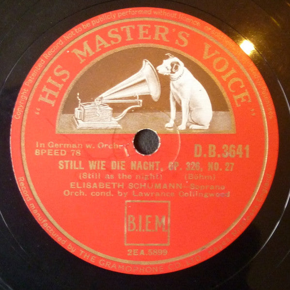 Elisabeth Schumann : Still Wie Die Nacht, Op. 326, No. 27 (Still As The Night) / Barcarolle "Night Of Stars" (Shellac, 12", RP)