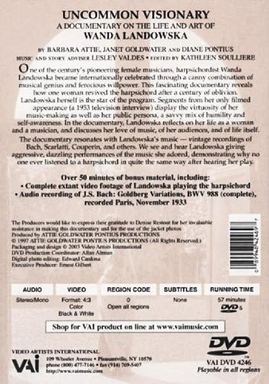 Wanda Landowska : Uncommon Visionary (DVD-V, Mono)