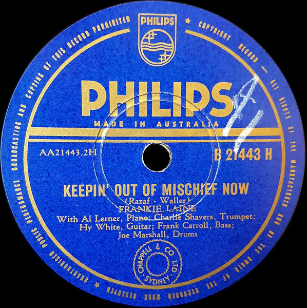 Frankie Laine : I Can't Give You Anything But Love / Keepin' Out Of Mischief Now (Shellac, 10")