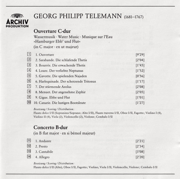 Georg Philipp Telemann - Musica Antiqua Köln • Reinhard Goebel : Wassermusik = Water Music = Musique Sur L'Eau / 3 Konzerte = Concertos (CD, Album)