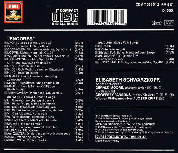 Elisabeth Schwarzkopf : Encores (CD, Comp, Mono, RM)