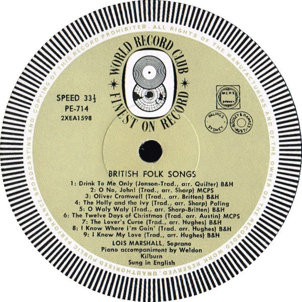 Lois Marshall : British Folk Songs (LP, Album, Mono, Club)