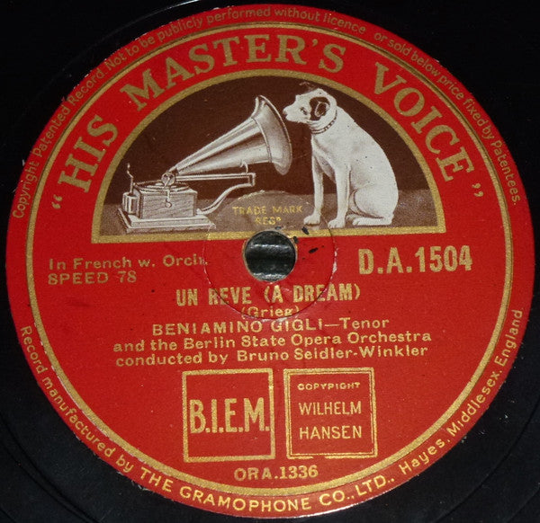 Beniamino Gigli : Il Fior Di Loto / Un Reve (Shellac, 10")