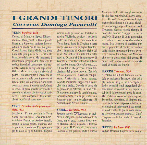 José Carreras, Placido Domingo, Luciano Pavarotti : I Grandi Tenori (CD, Comp)
