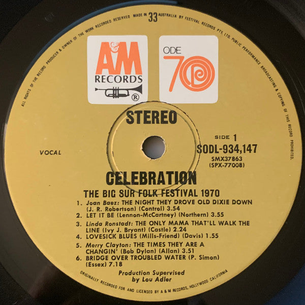 Various : Celebration Recorded Live Big Sur Folk Festival Monterey, California 1970 (LP, Comp, Gat)