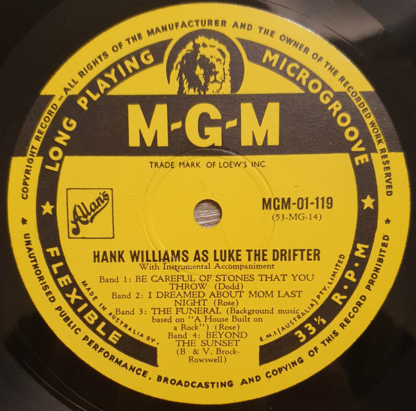 Luke The Drifter : Hank Williams As Luke The Drifter (10", Album, Comp)