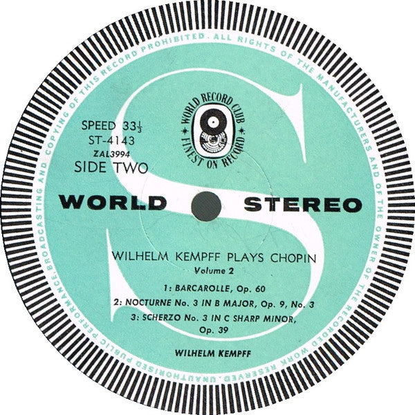 Wilhelm Kempff, Frédéric Chopin : Chopin Recital (Record Two) (LP, Album, Club)