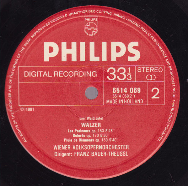 Emil Waldteufel, Wiener Volksopernorchester, Franz Bauer-Theussl : Famous Waltzes - Berühmte Walzer (LP, Album)