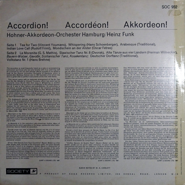 Höhner Accordion Orchestra Hamburg*, Heinz Funk : Accordion Evergreens (LP, Album)