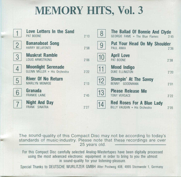 Various : Memory Hits Vol.3 (CD, Comp)