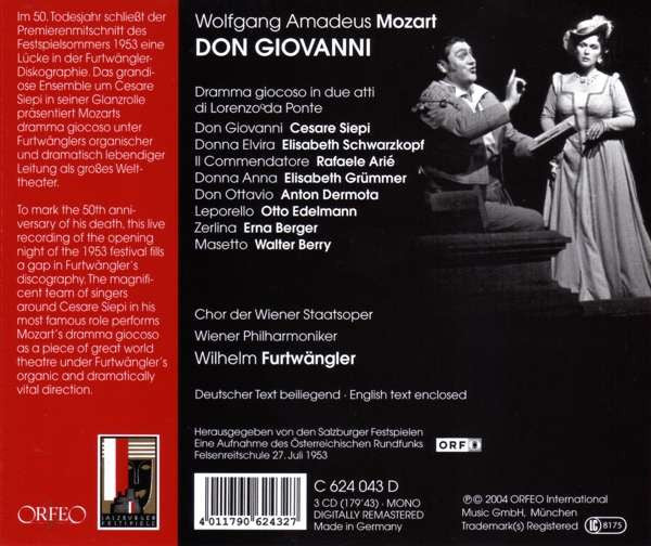 Wolfgang Amadeus Mozart − Cesare Siepi • Elisabeth Grümmer • Anton Dermota • Elisabeth Schwarzkopf • Otto Edelmann • Wilhelm Furtwängler : Don Giovanni (3xCD, Album, Mono, RM)
