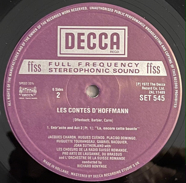 Offenbach* / Joan Sutherland • Placido Domingo • Gabriel Bacquier / L'Orchestre De La Suisse Romande / Richard Bonynge : The Tales Of Hoffmann (Les Contes D'Hoffmann) (3xLP, Album + Box)