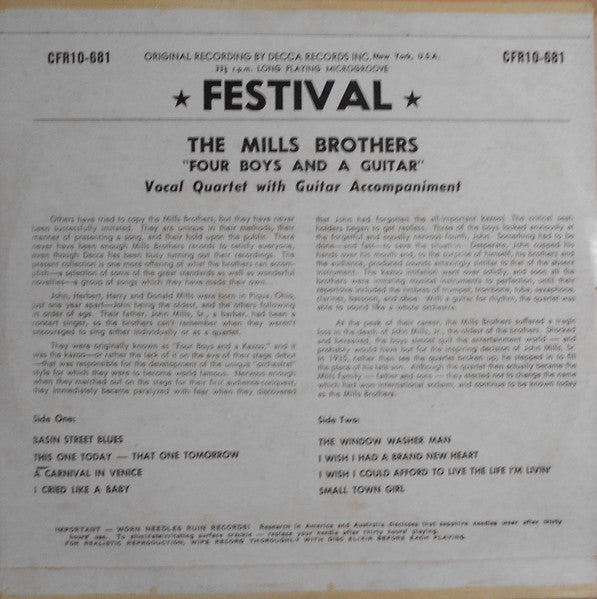 The Mills Brothers : Four Boys And A Guitar (10")