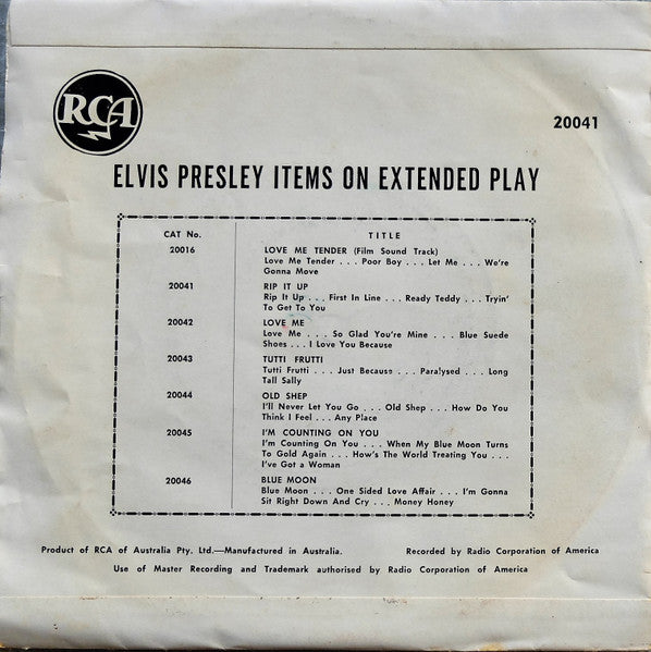 Elvis Presley : Rip It Up (7", EP)