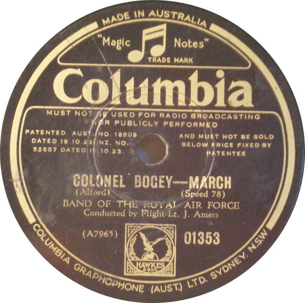 The Band Of The Royal Air Force : Invercargill - March / Colonel Bogey - March (Shellac, 10")